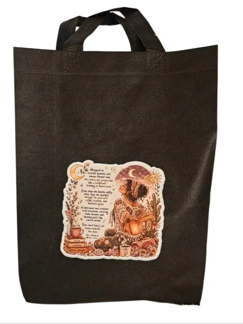 Hand Crafted Boho Poetry Tote Bag Floral Sticker Set Spoonie Gift Artist QR NWT